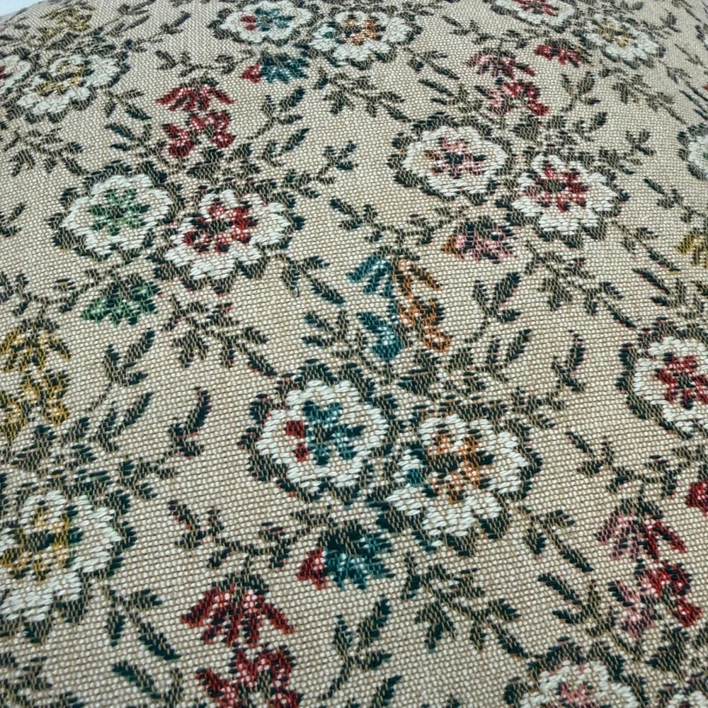 Vintage Floral Tapestry Throw Pillow Burgundy Velvet Piping Square Accent 15x15